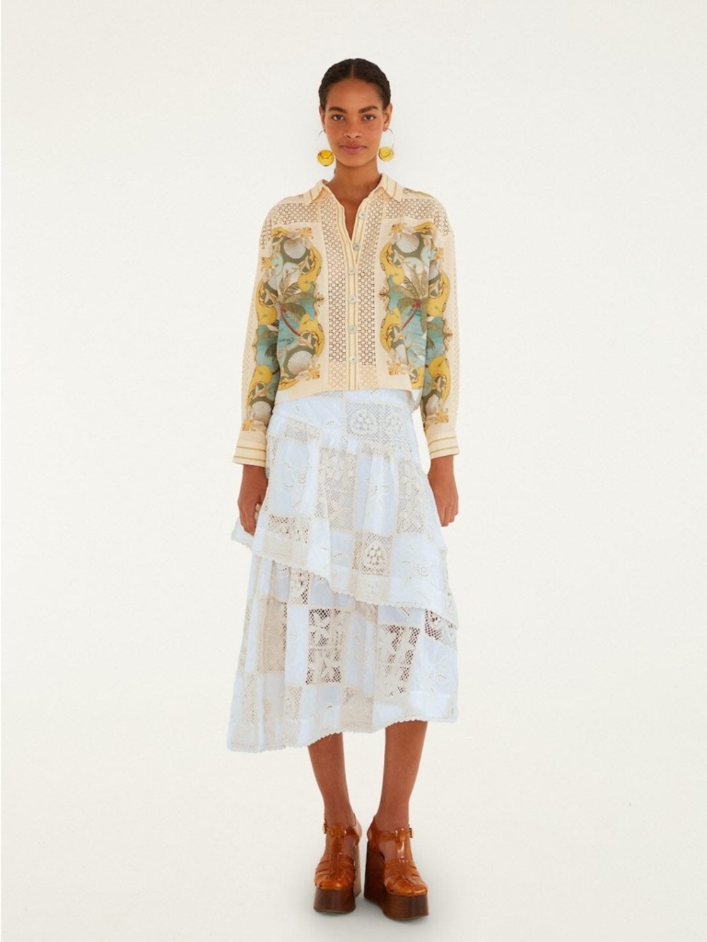 FARM RIO Off-White Scarf Eyelet Layered Maxi Skirt - Picture 1 of 4